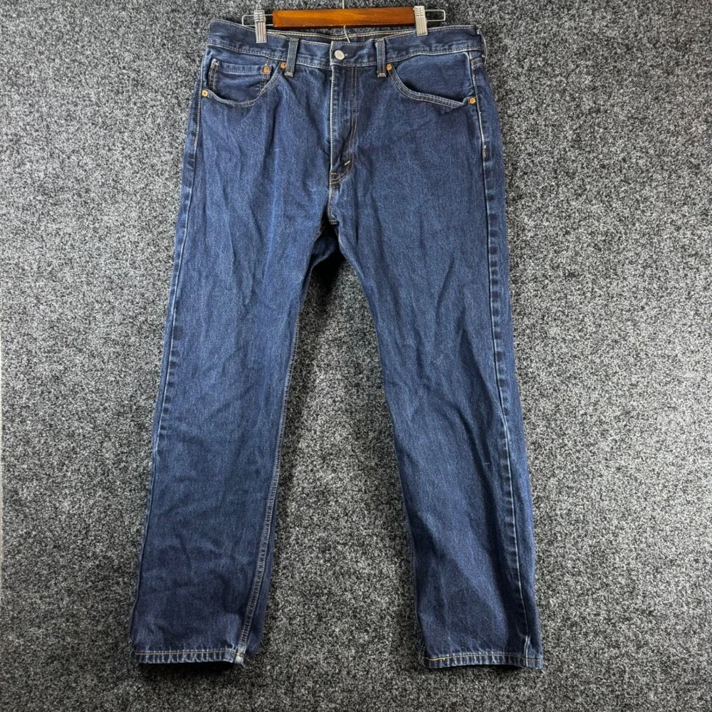 Levis 505 Regular Fit Jeans Mens 36x30 Indigo Blue Straight Leg Denim Pants